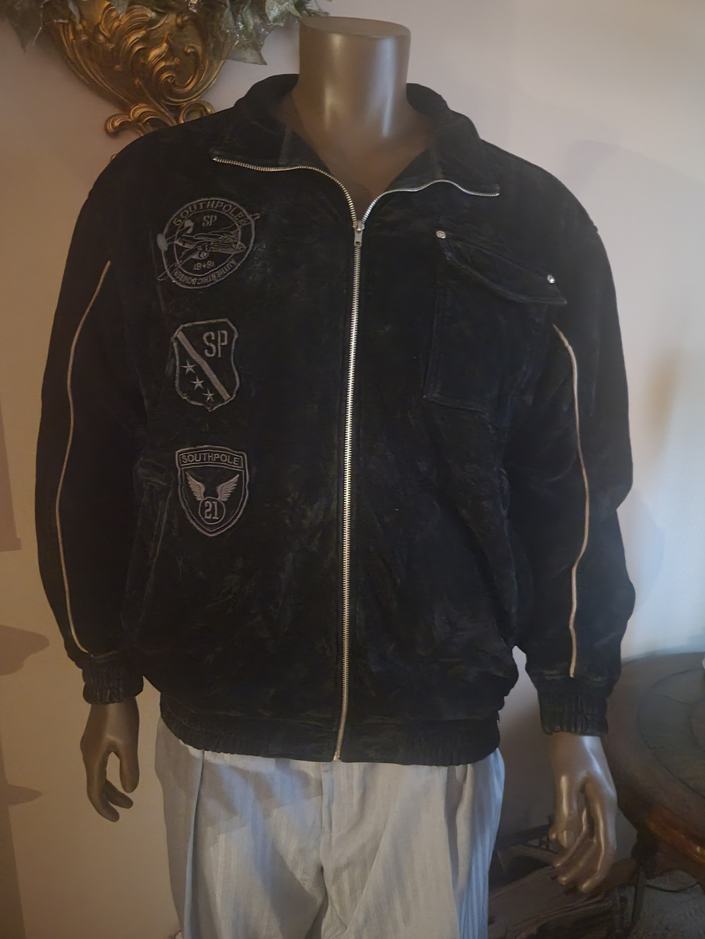 South Pole Black Men's Zip-Up Jacket with Patch Details